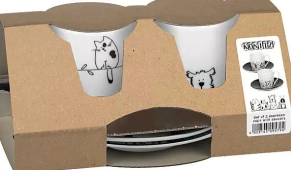 Konitz Porcelain 2Pc Gift Box Funny Cats & Dogs^ Animals