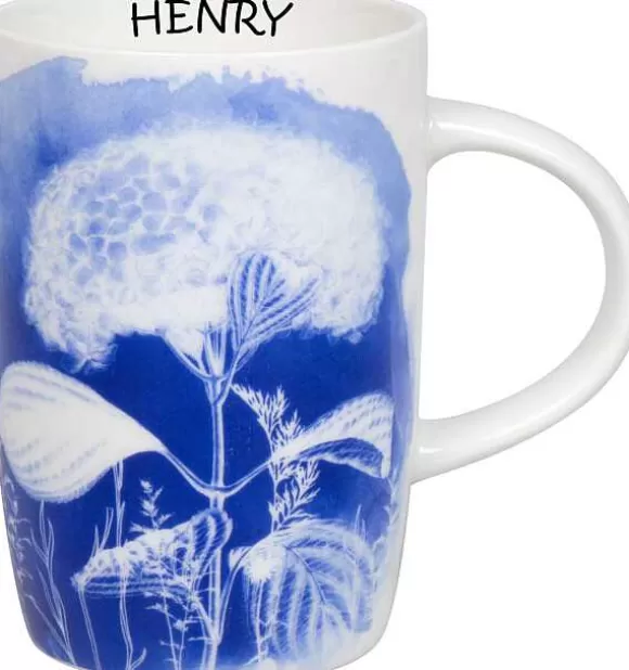 Konitz Porcelain Mug Cyan Blue Hydrangea + Name^ Mugs With Names