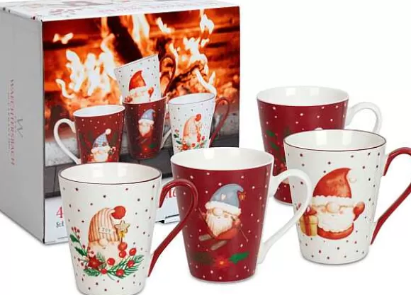 Konitz Porcelain Set Of 4 Mugs With Gift Box Gnome^ Winter