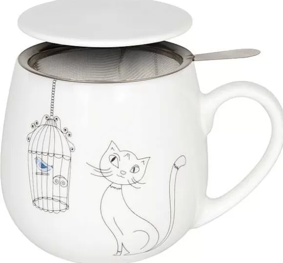 Konitz Porcelain Snuggle Mug, Sieve And Cover Cats And Birds^ Animals